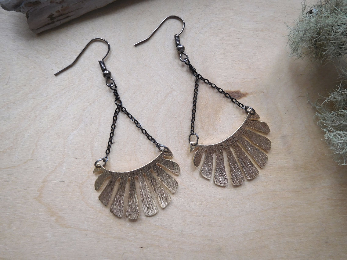 Brass Floral Fan Earrings