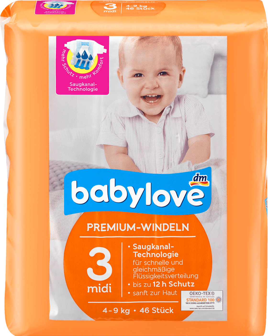 Baby Diapers Premium size 3 midi diapers 4-9 kg, 46 pcs