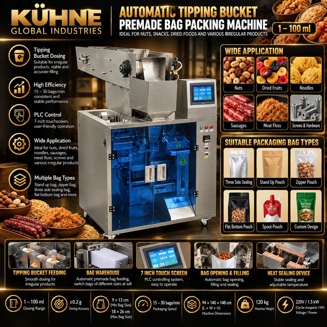 KÜHNE Automatic Tipping Bucket Premade Pouch Packing Machine