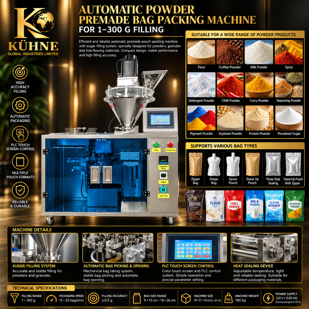 KÜHNE Automatic Powder Premade Pouch Packing Machine – 30–300 g