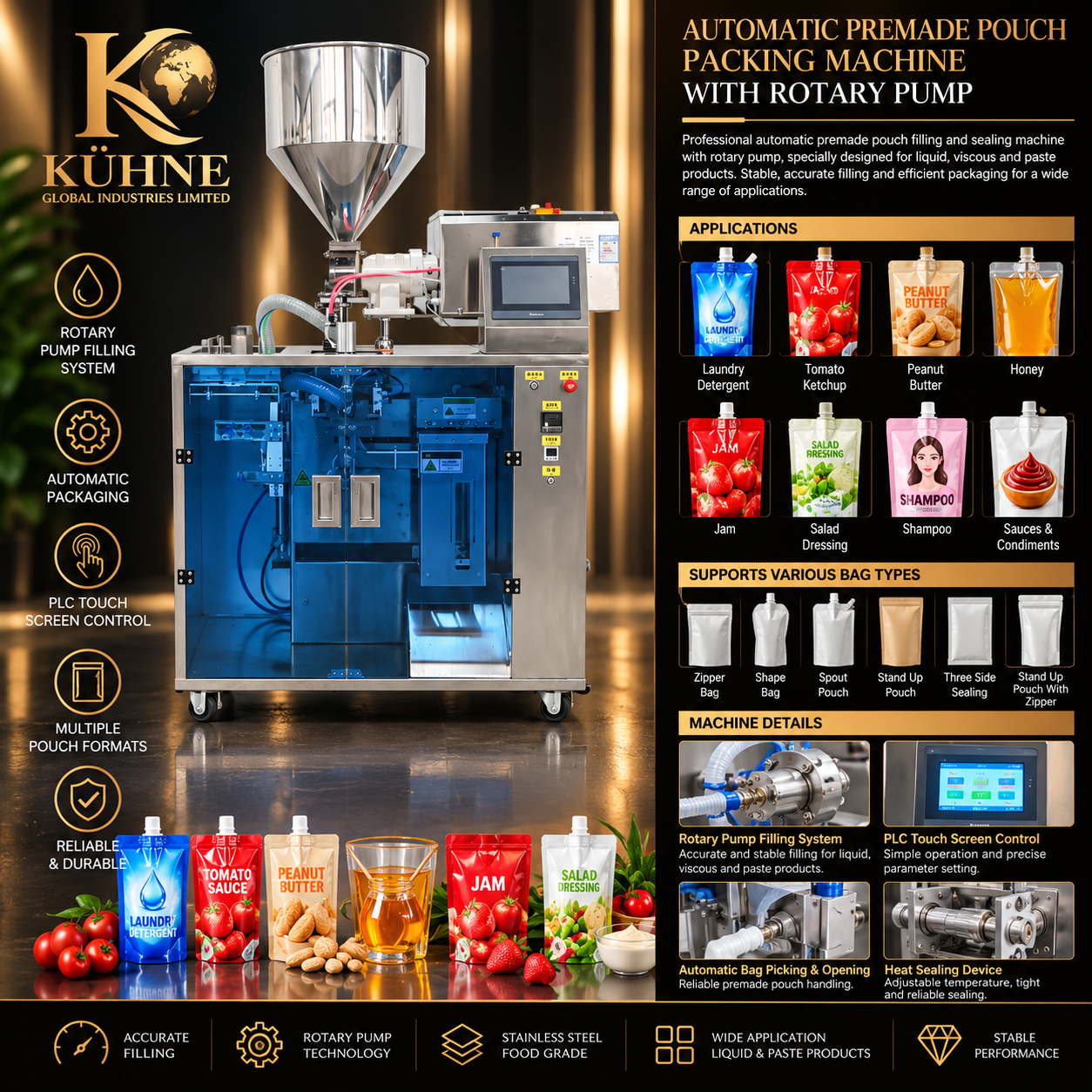 KÜHNE GTX-1800 Automatic Paste Premade Pouch Packing Machine with Rotary Pump