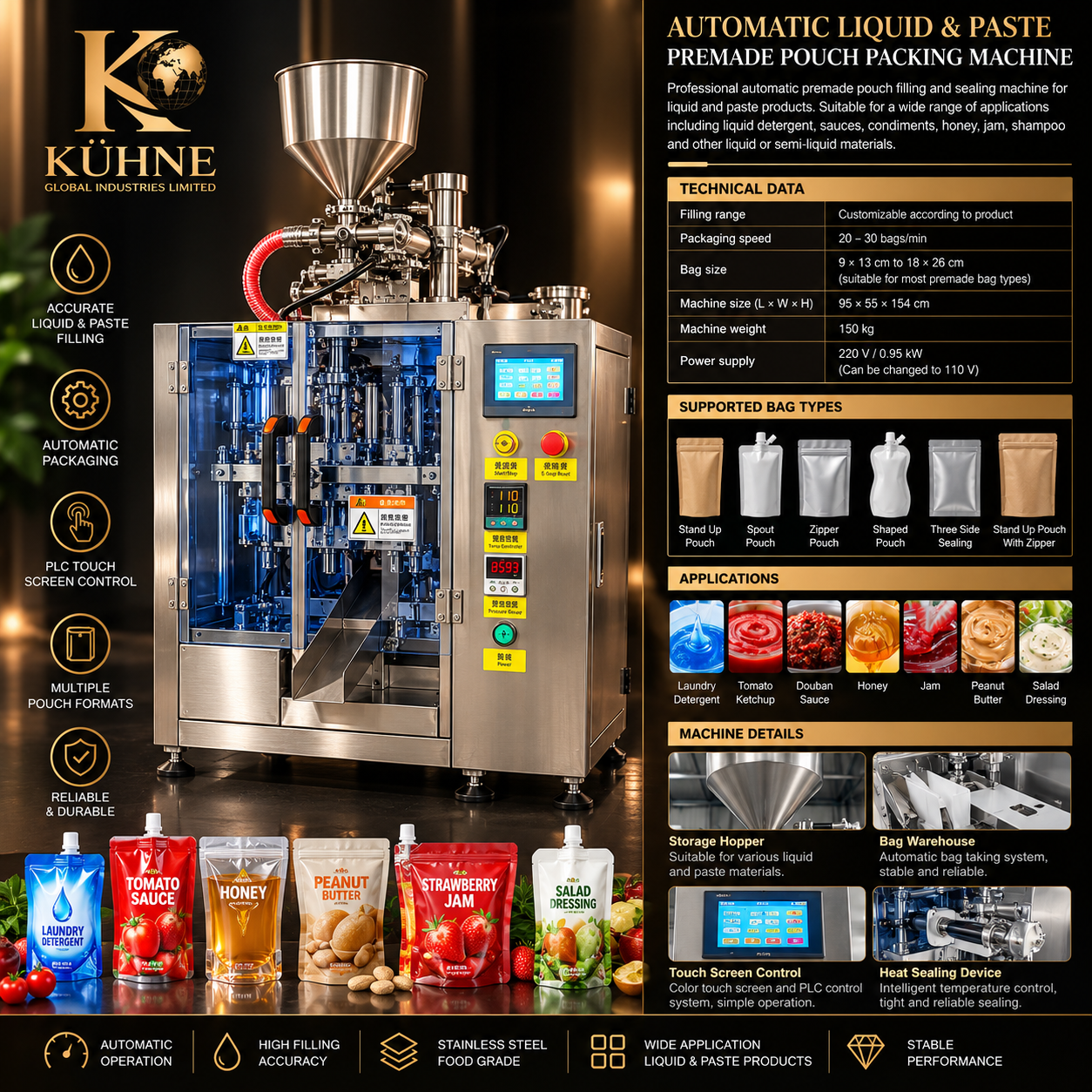 KÜHNE Automatic Liquid & Paste Premade Pouch Filling and Sealing Machine
