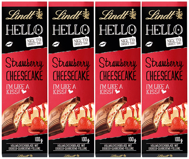 LINDT HELLO STRAWBERRY CHEESECAKE, 4 Packs,100g