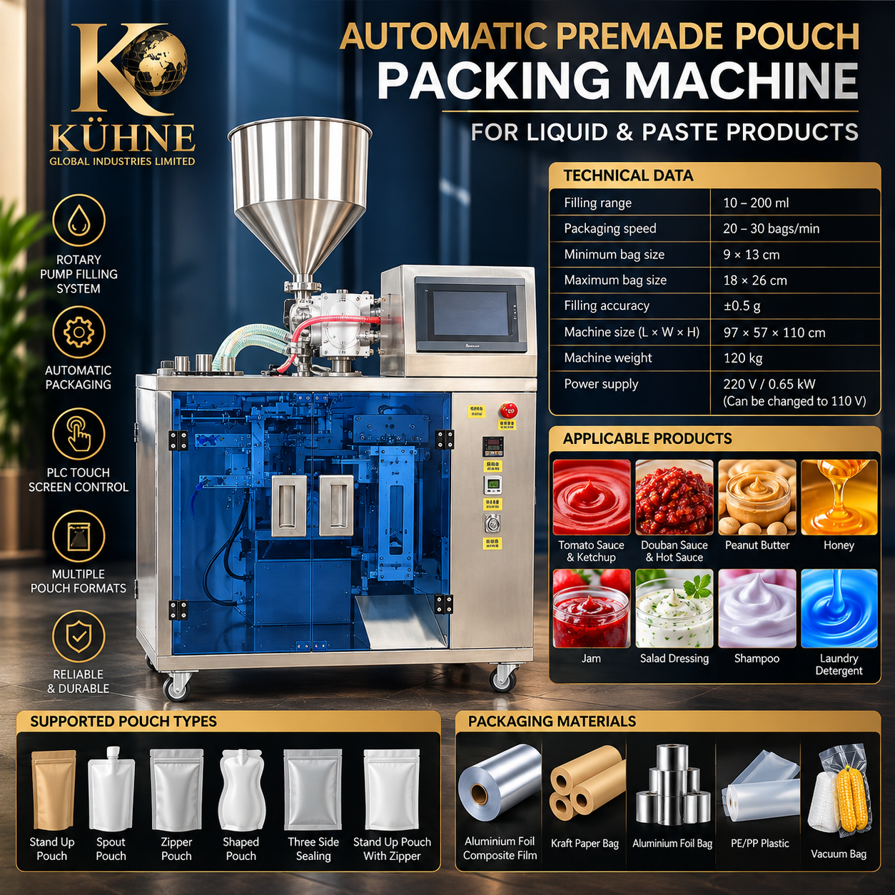 KÜHNE Automatic Liquid Premade Pouch Packing Machine – 20-1000 ML