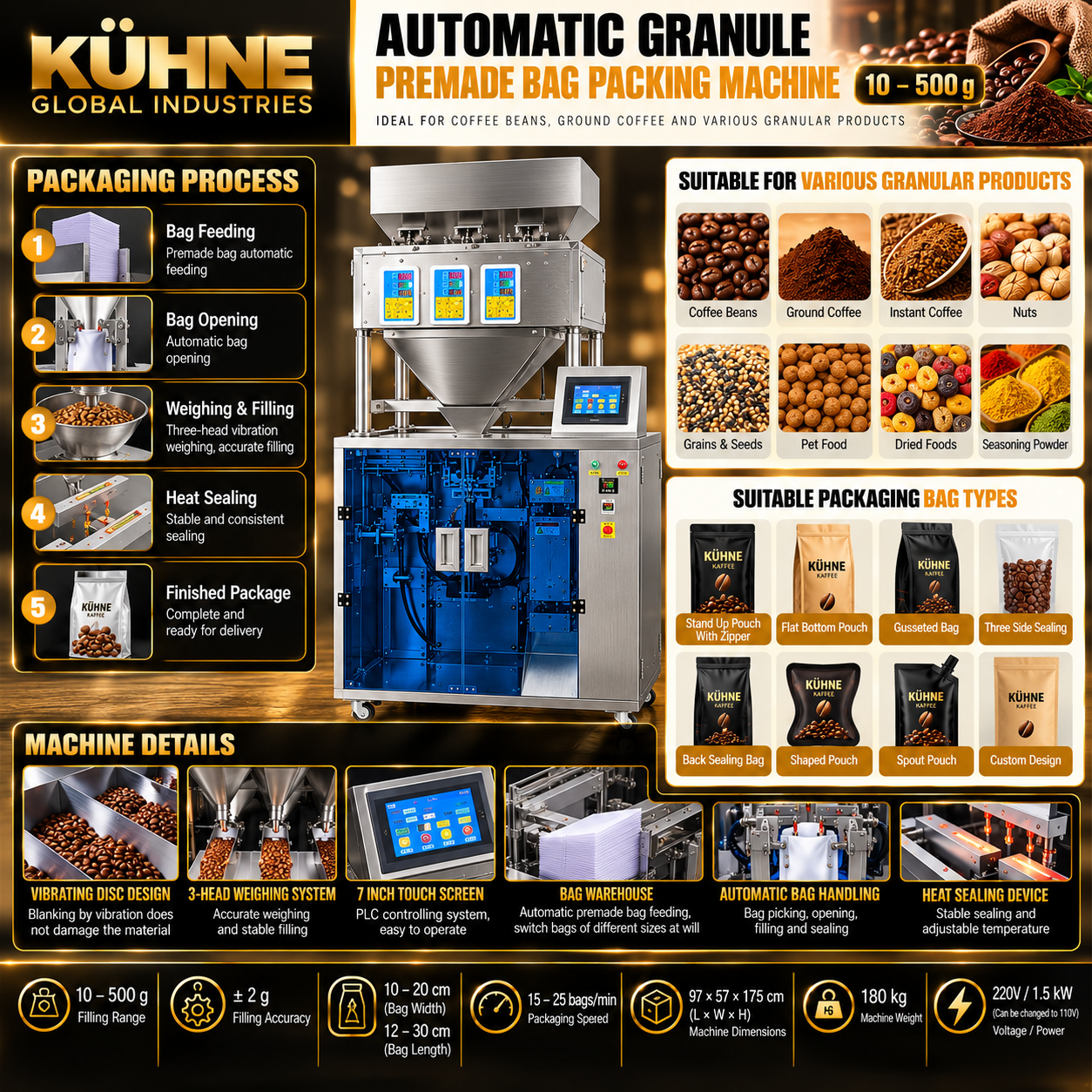 KÜHNE Automatic Granule Premade Pouch Packing Machine – 10–500 g