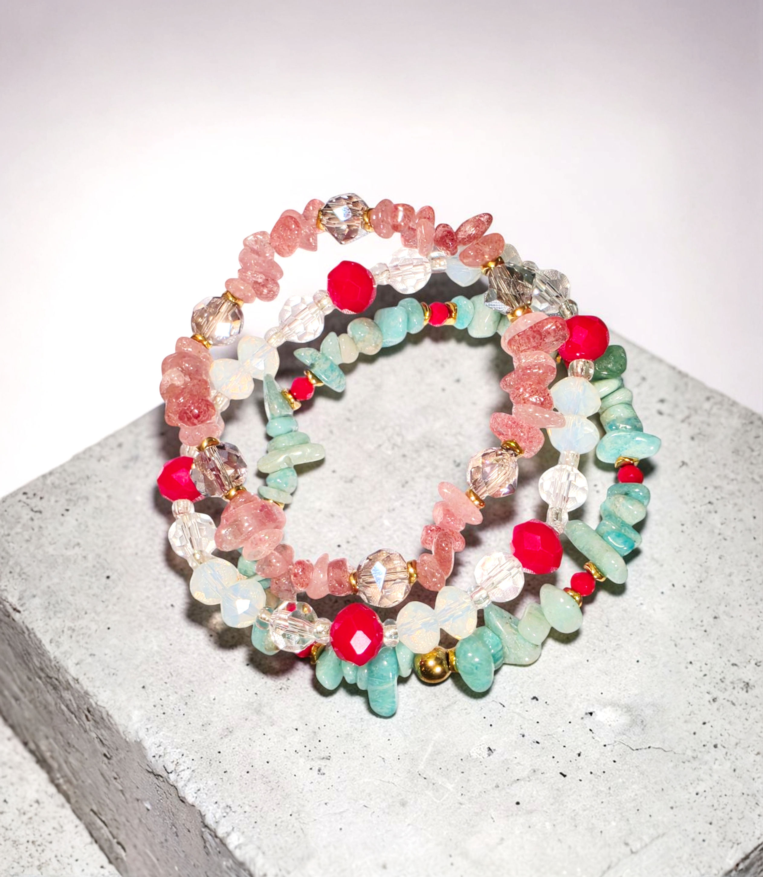 Blush Bloom Layered Beaded Bracelet Set