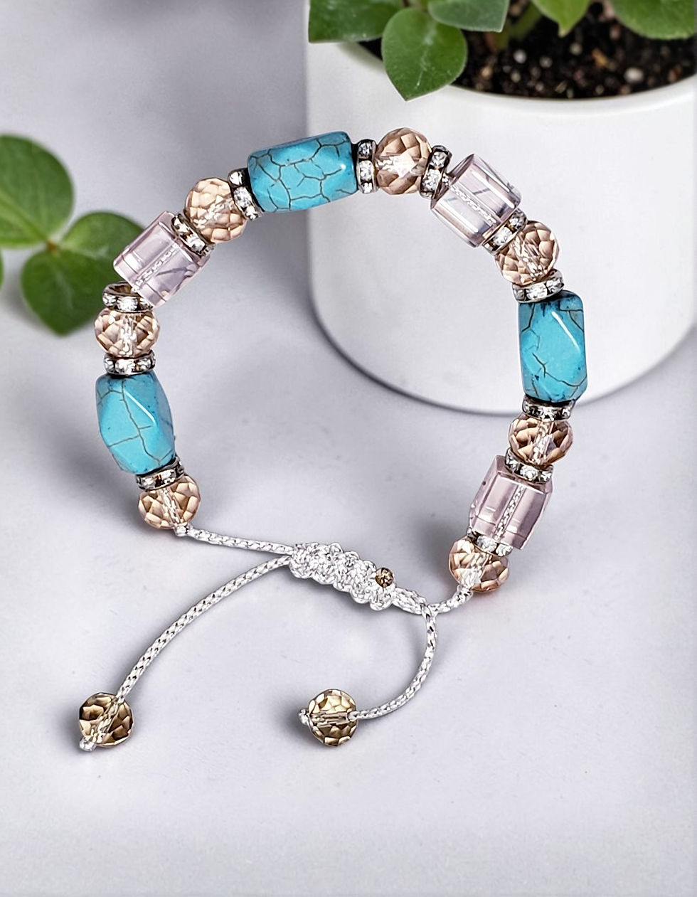 Blush Bloom Layered Beaded Bracelet Set with turquoise, pink, and gold beads