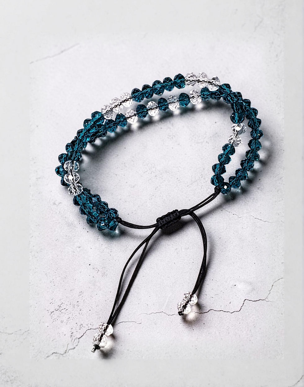 Blush Bloom layered beaded bracelet with teal and clear beads