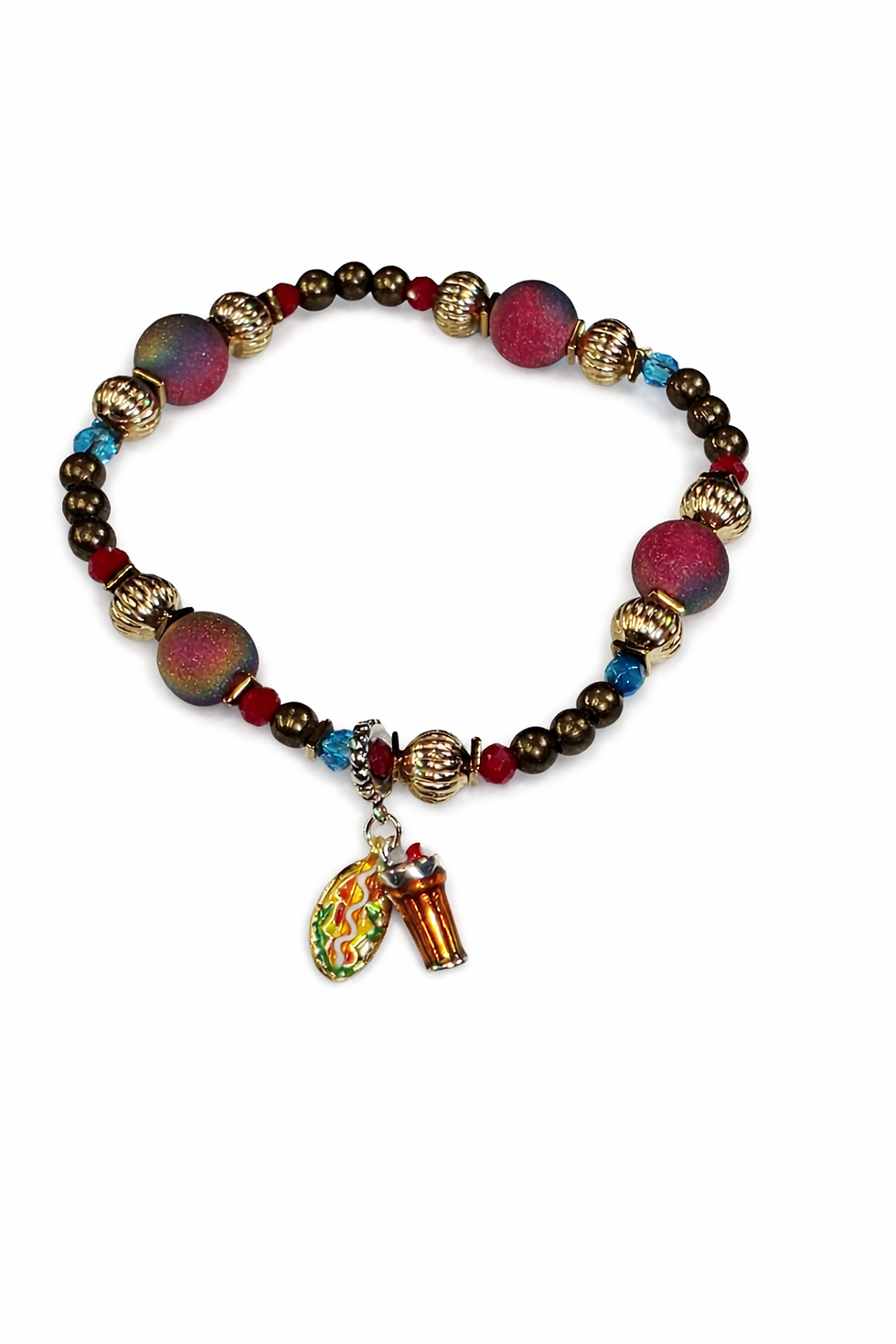 Thumbnail: Fuchsia Glow Rose Quartz Stretch Bracelet with charms