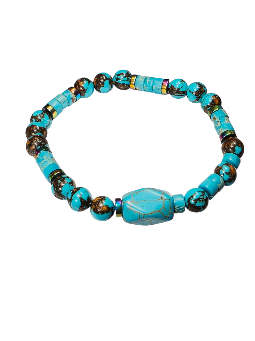 Beaded turquoise and bronze bracelet