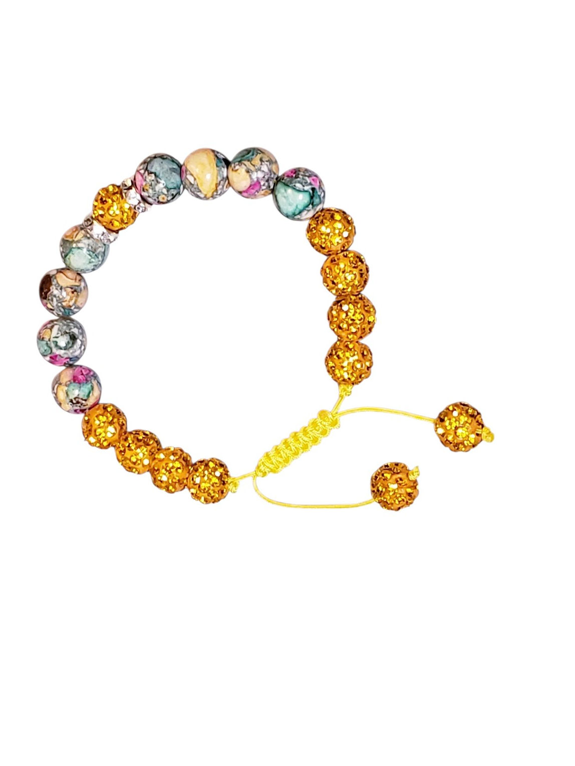 Teal crystal and gold beaded adjustable bracelet