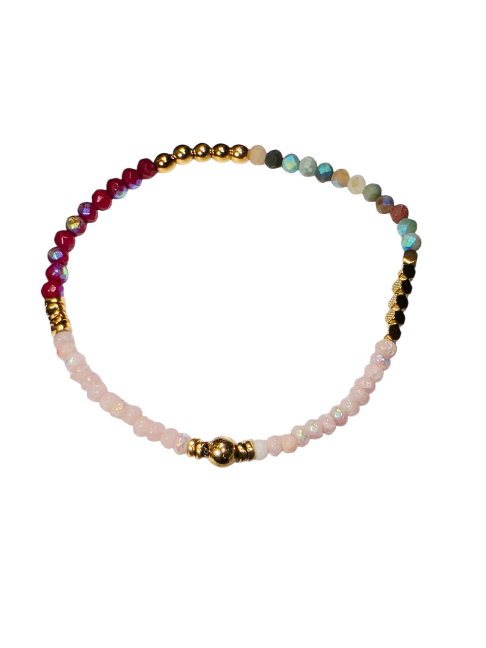 Thumbnail: Red and Gray faceted stone beaded Bracelet - Stretch 3 pcs