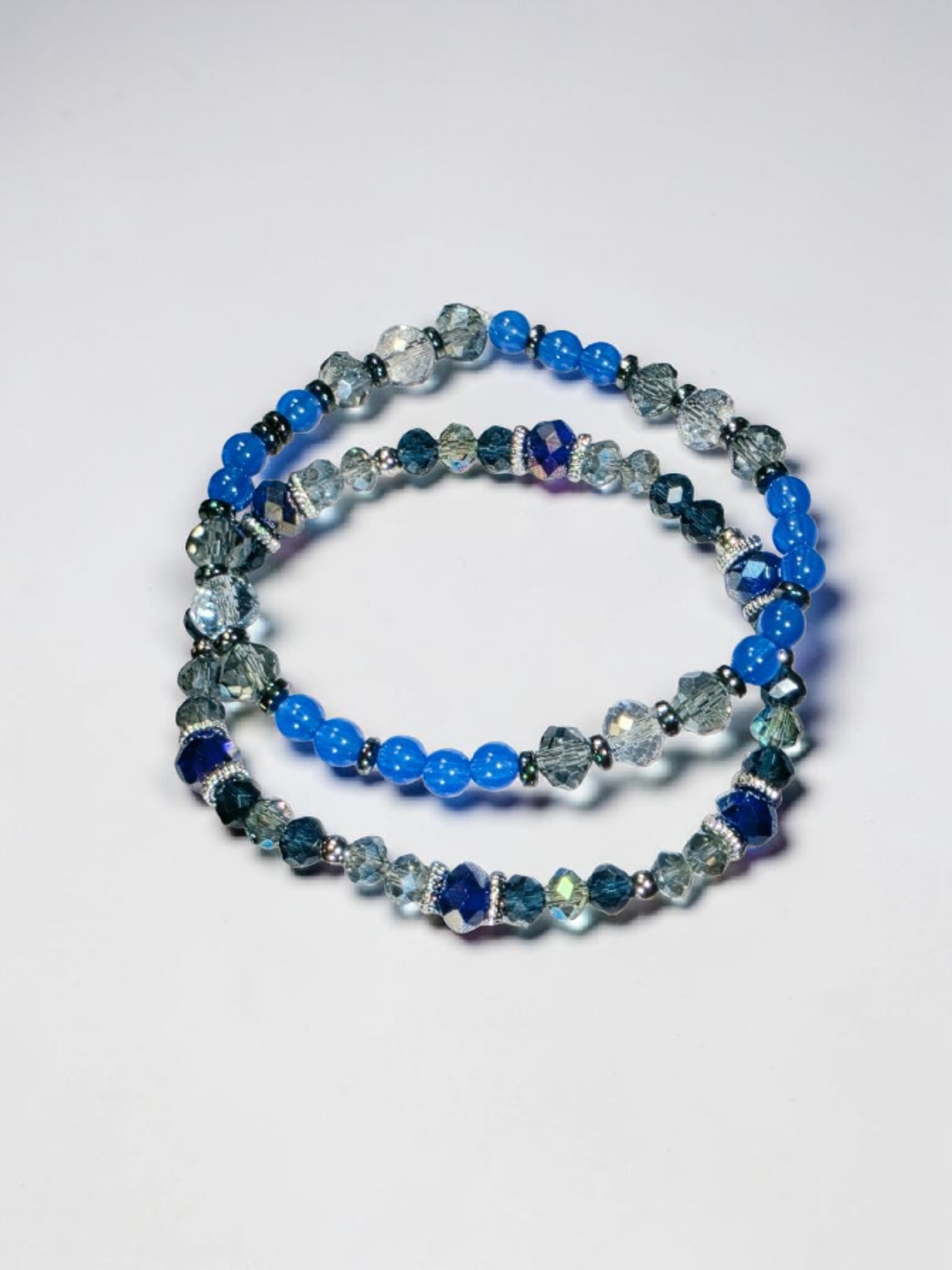 Blue Crystal Beaded Bracelet – Glass & Stone Mix Stretch