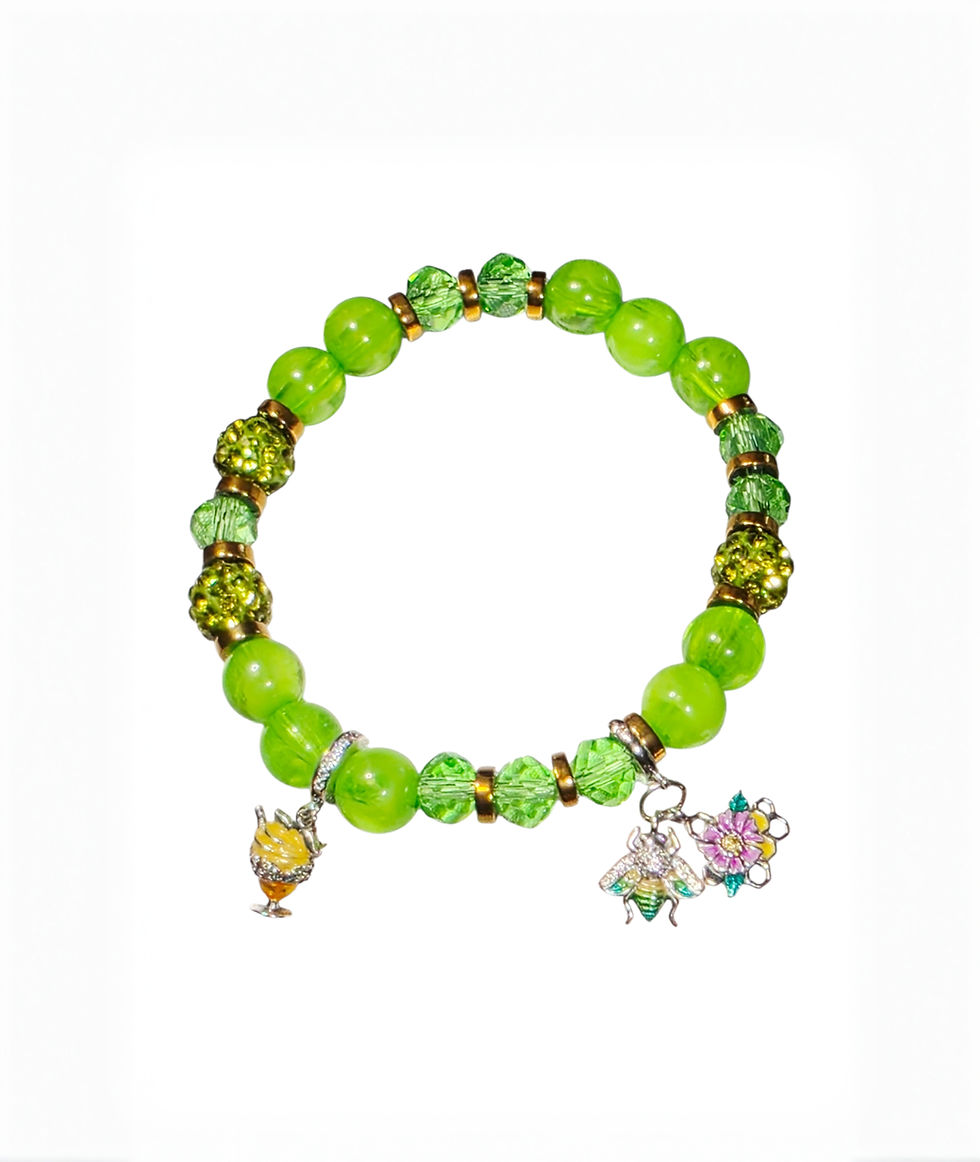 Green beaded bracelet with charms