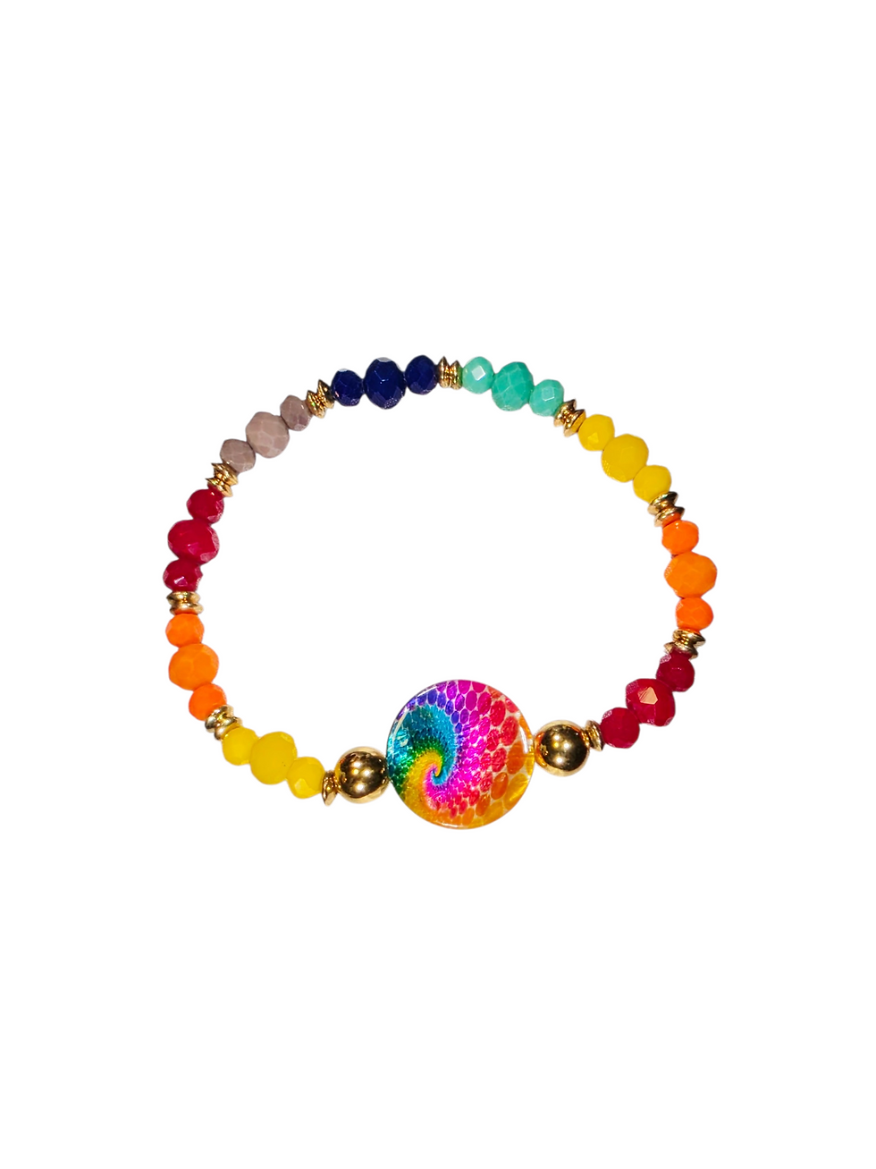 Thumbnail: Rainbow Swirl Coin Shell  Beaded Bracelet