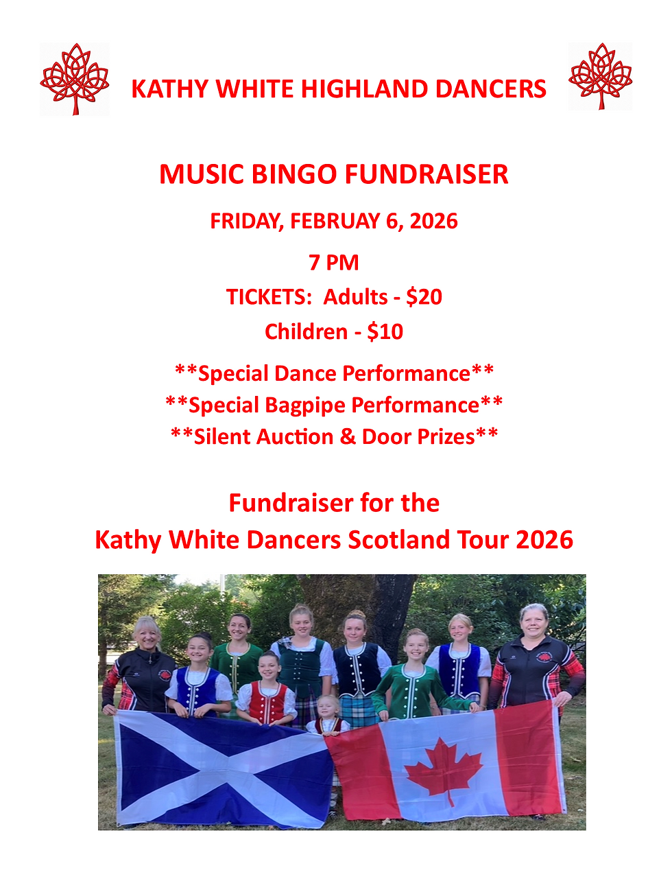 Kathy White Highland Dancers Music Bingo Fundraiser 
