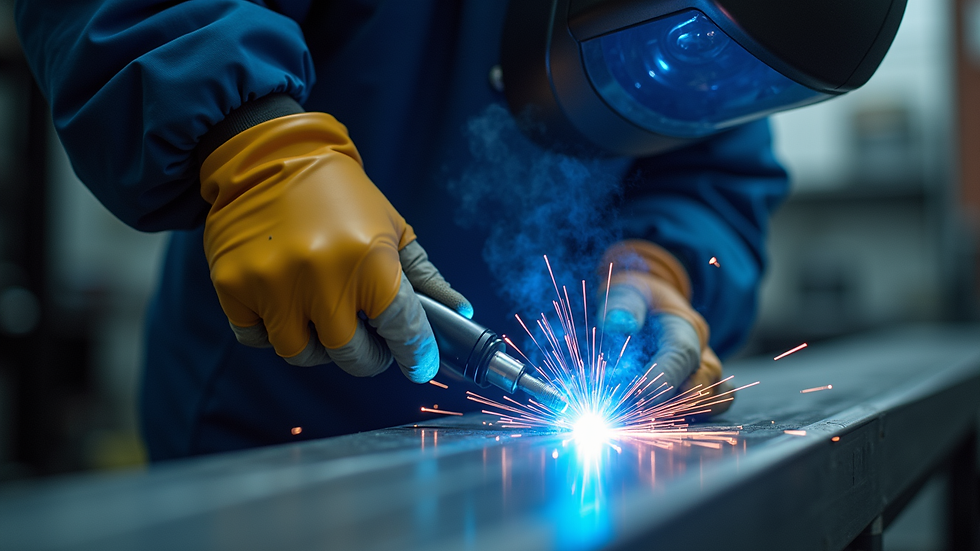 Eye-level view of technician inspecting welding seam with ultrasonic device