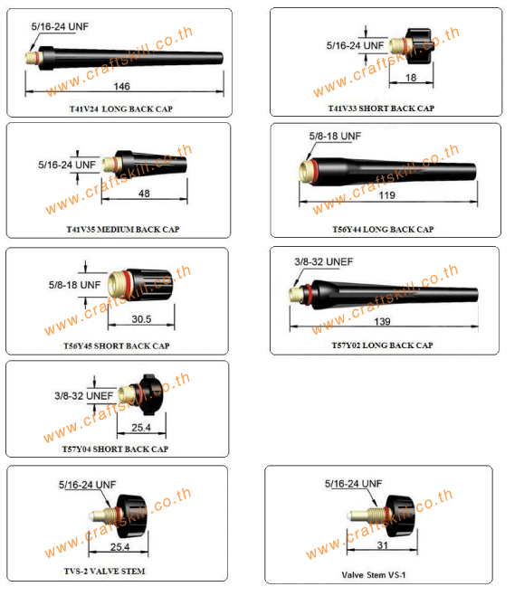 back cap&valve stem อะไหล่หัวเชื่อมอาร์กอน