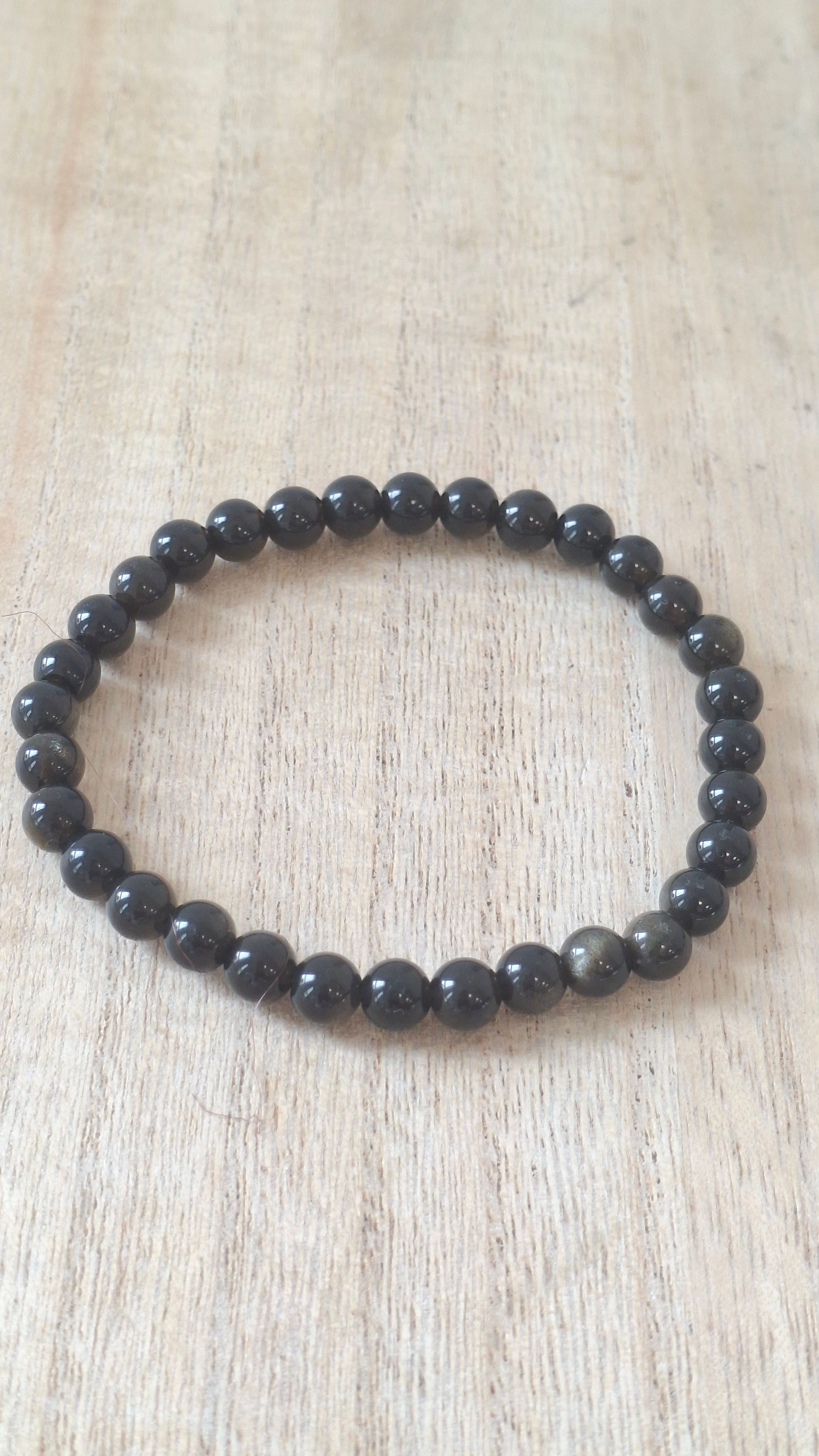 Bracelet Obsidienne dorée 6 mm
