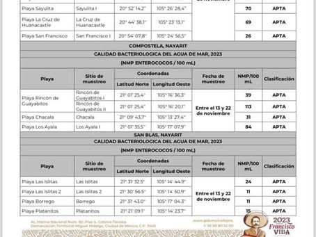 Playas nayaritas aptas para su uso recreativo. COFEPRIS