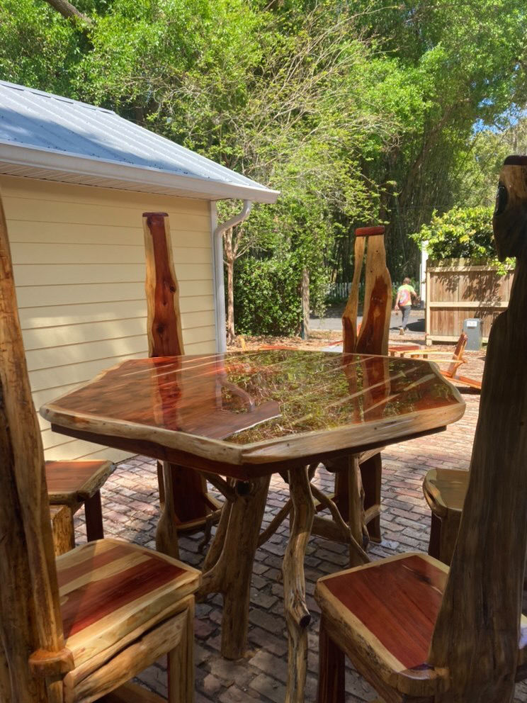 Thumbnail: Rustic Red Cedar Executive Hexagon/Octagon Pub Table Set