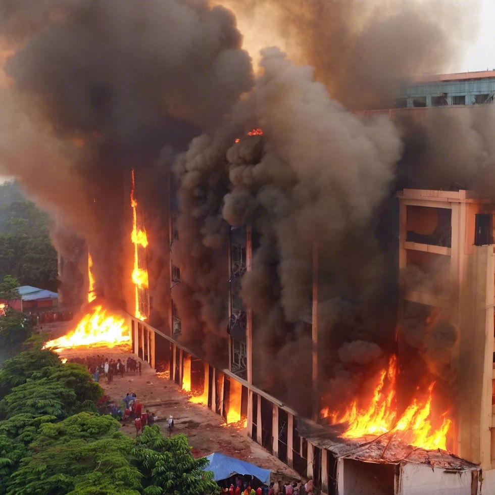 Image of a factory on fire.