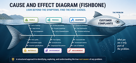 A image of a couse and effect (fishbone) diagram.