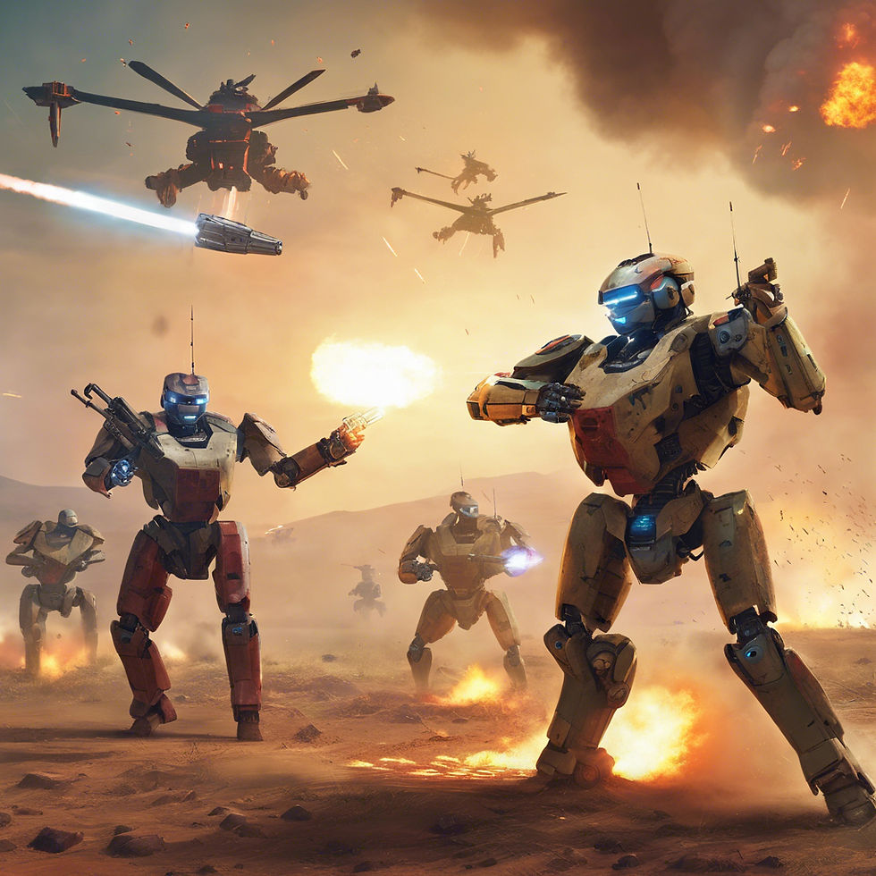 An image of AI robots fighting in a futuristic battlefield.