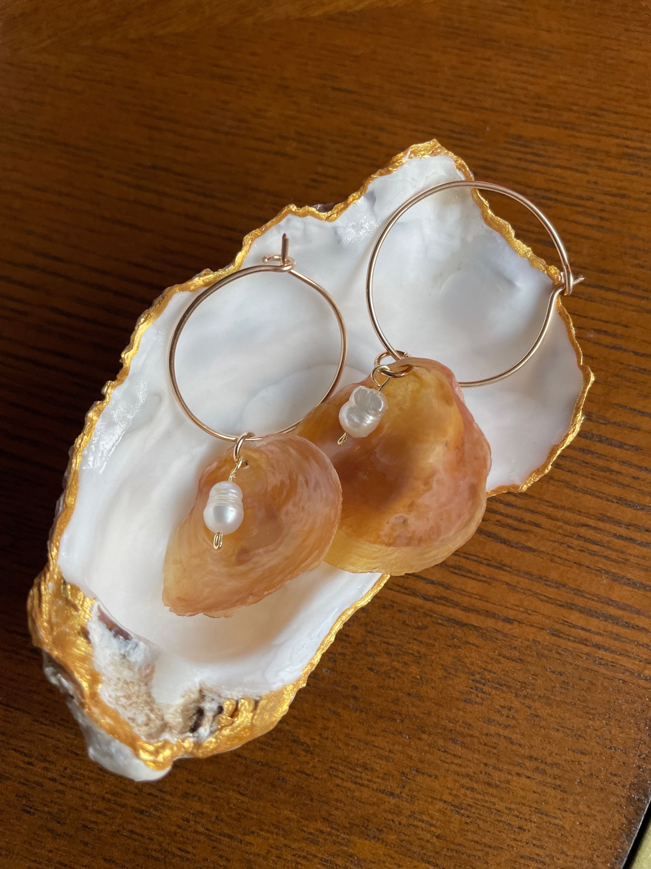 Gold Hoop with Shell and Pearl