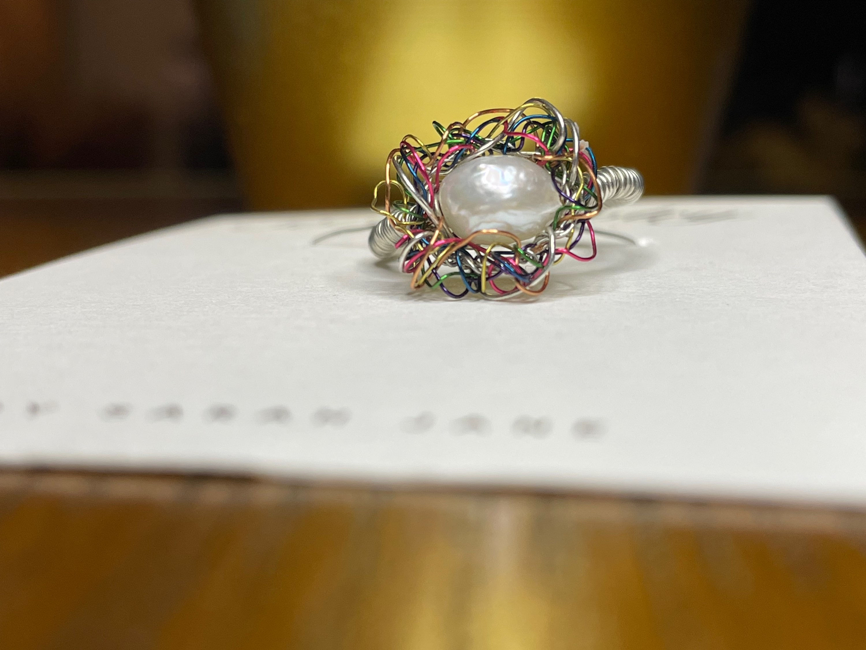 Rainbow Pearl Nest ring
