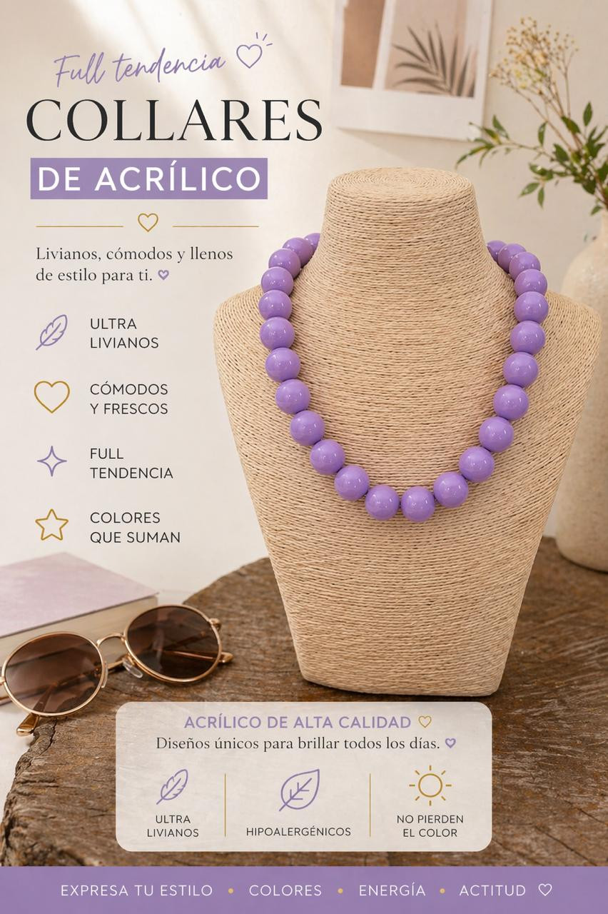 Miniatura: Collar de esferas acrílicas en acabado brillante.