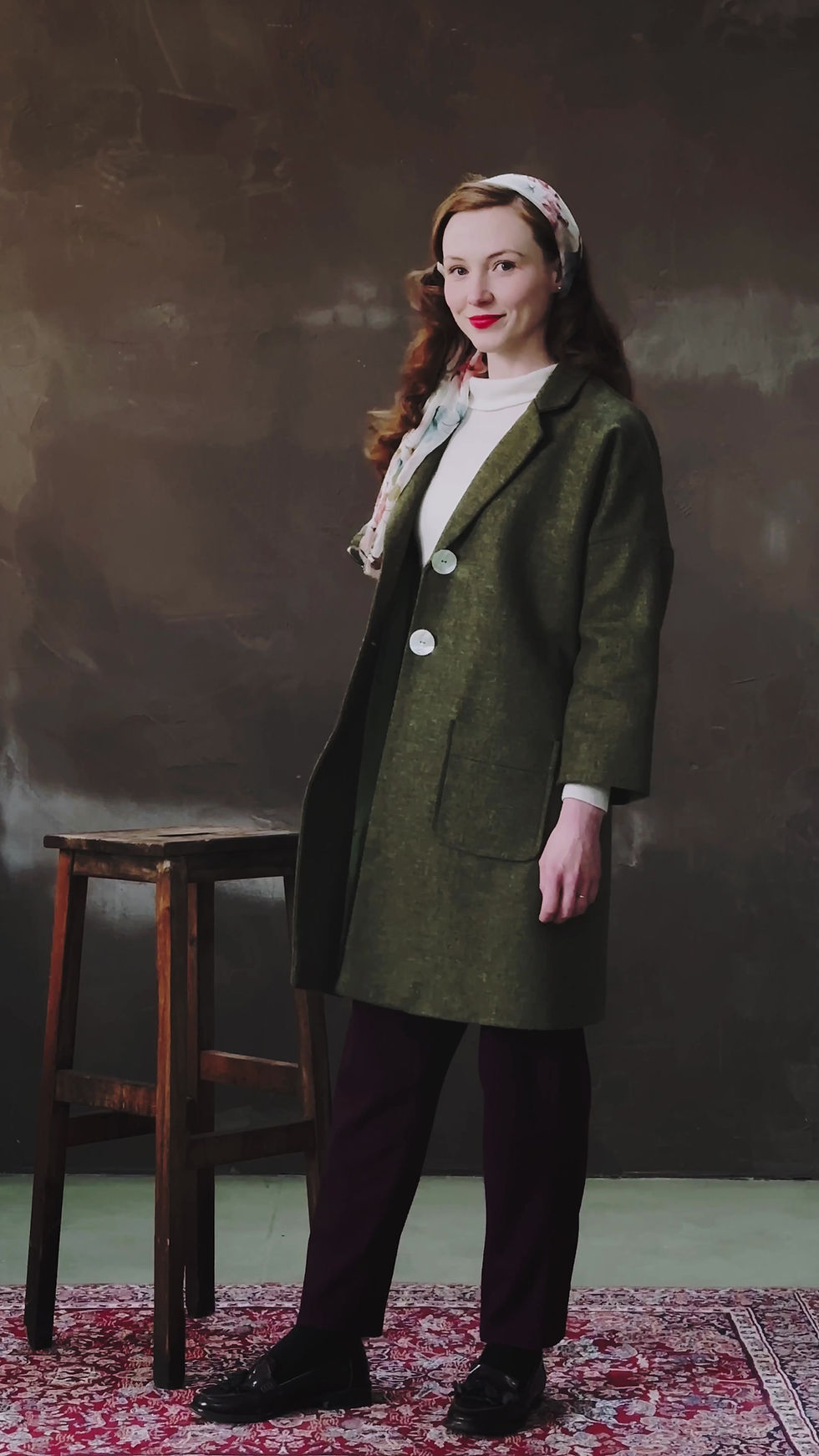 Thumbnail: Fiona in Borders Tweed Olive Green