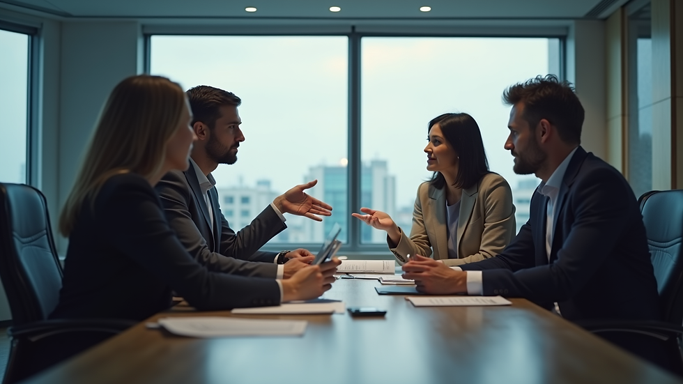 Eye-level view of a business meeting discussing software development