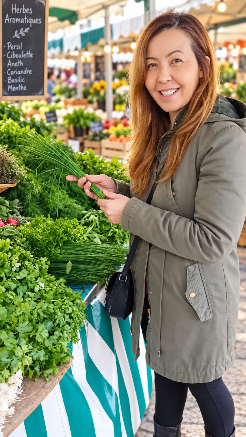 Valérie au marché à Versailles