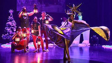 Spectacle pour enfants, spectacle familial, spectacle de Noël, cirque, comités d'entreprises, municipalités, spectacle acrobatique, Polaris, tissu aérien, roue cyr, mains à mains, portés acrobatiques, agrès lumineux, joyeux Noël, fêtes de fin d'année, lutins