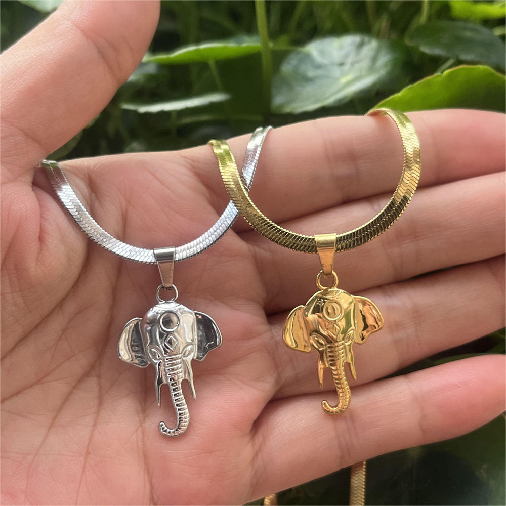 Elephant Head Blade Chain Necklace for Women Punk Woman's Pendant Long Stainless