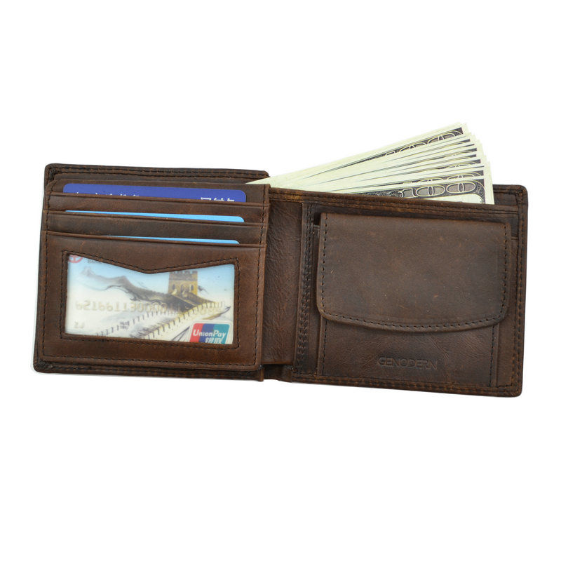 Thumbnail: Men’s Cow Leather Wallet – RFID Blocking Vintage Purse with Coin Pocket