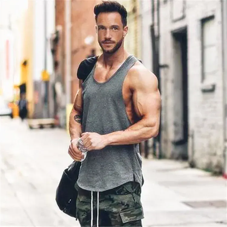 Thumbnail: Men’s Stringer Tank Top – Bodybuilding Gym Fitness Vest Lightweight Sportswear
