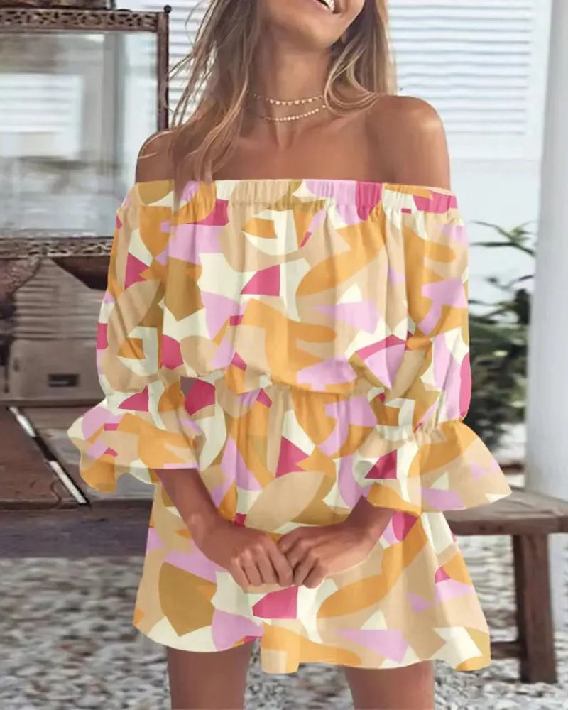 Thumbnail: Women’s Off-Shoulder Floral Blouse – Backless Boho Summer Top