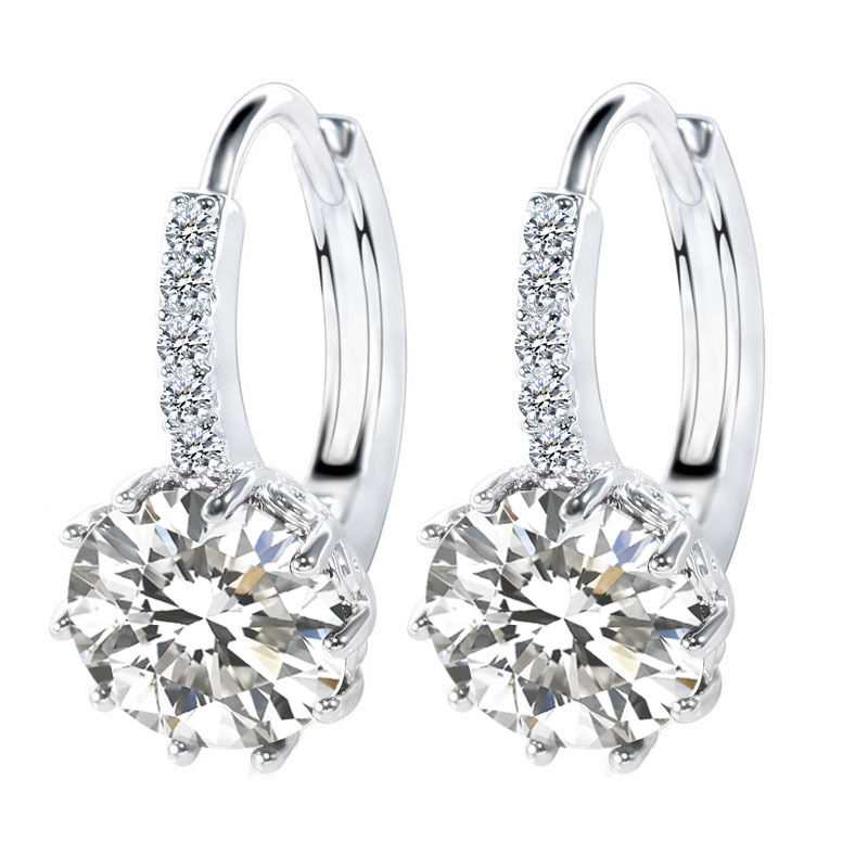 Thumbnail: Sterling Silver Hoop Earrings with Cubic Zirconia