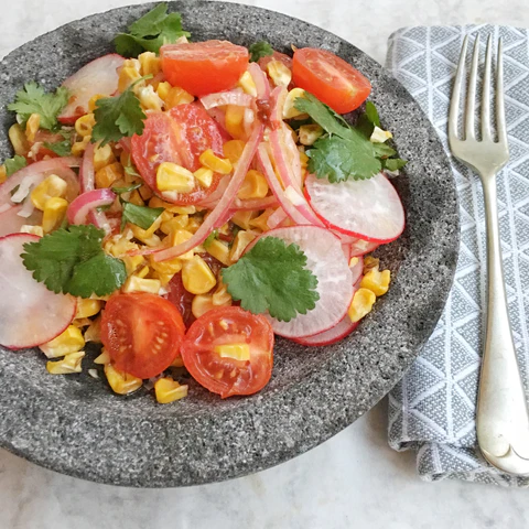 CHARRED CORN, SHALLOT, RADISH AND HERITAGE TOMATO SALAD.webp