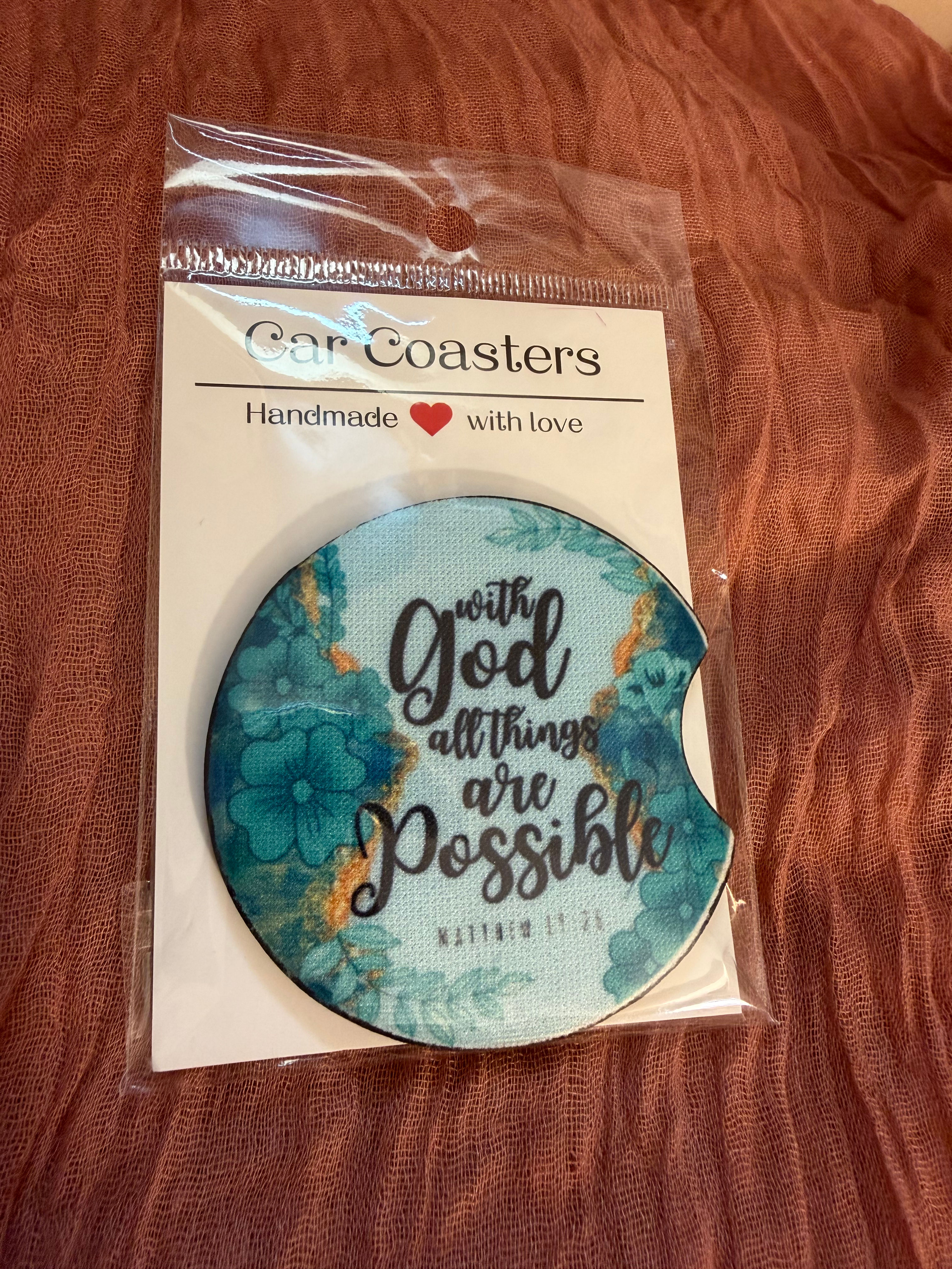 “With God All Things Are Possible” Car Coaster