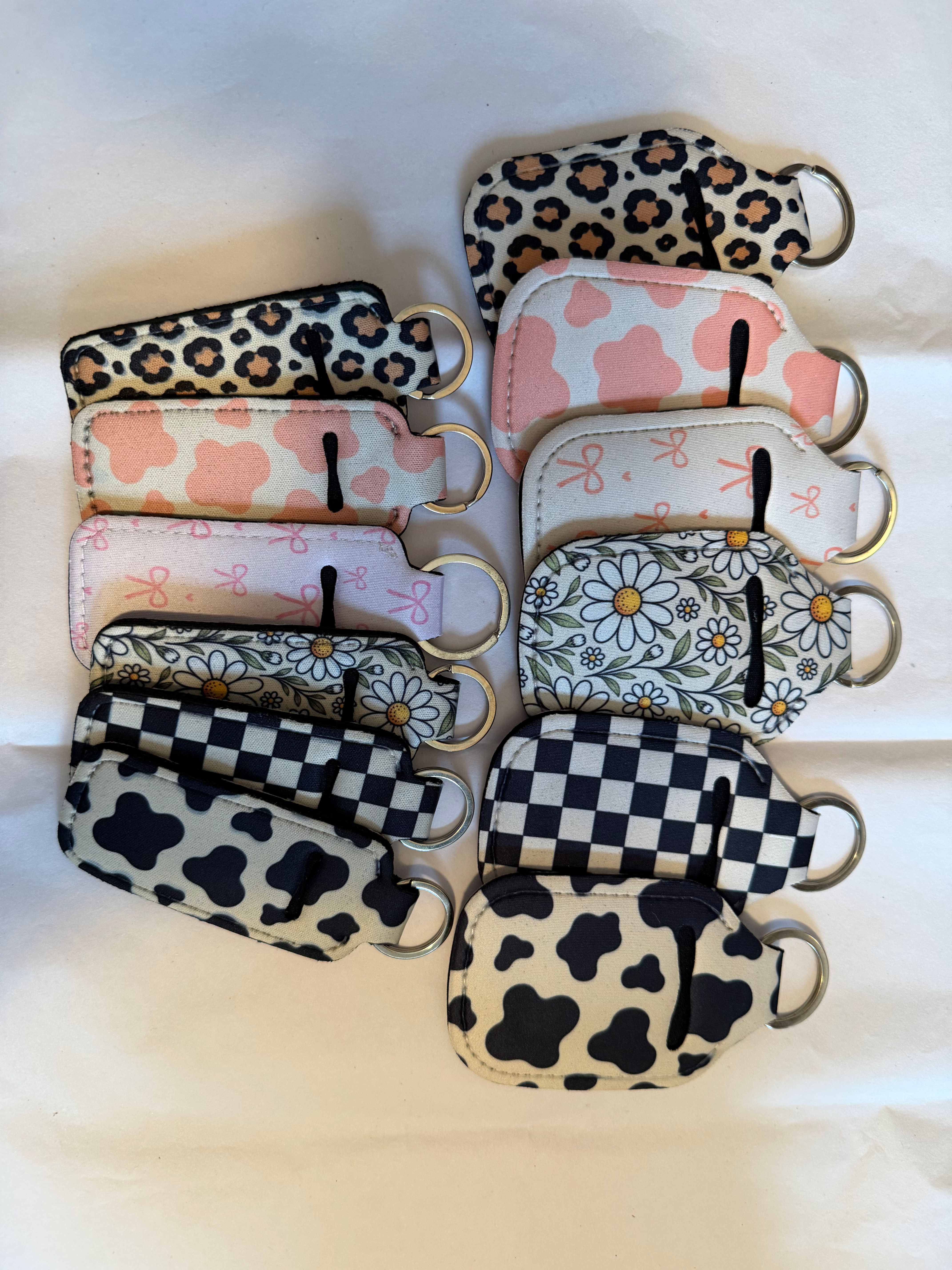 Matching Chapstick & Hand Sanitizer Holder Keychain Set | Choose Your Design