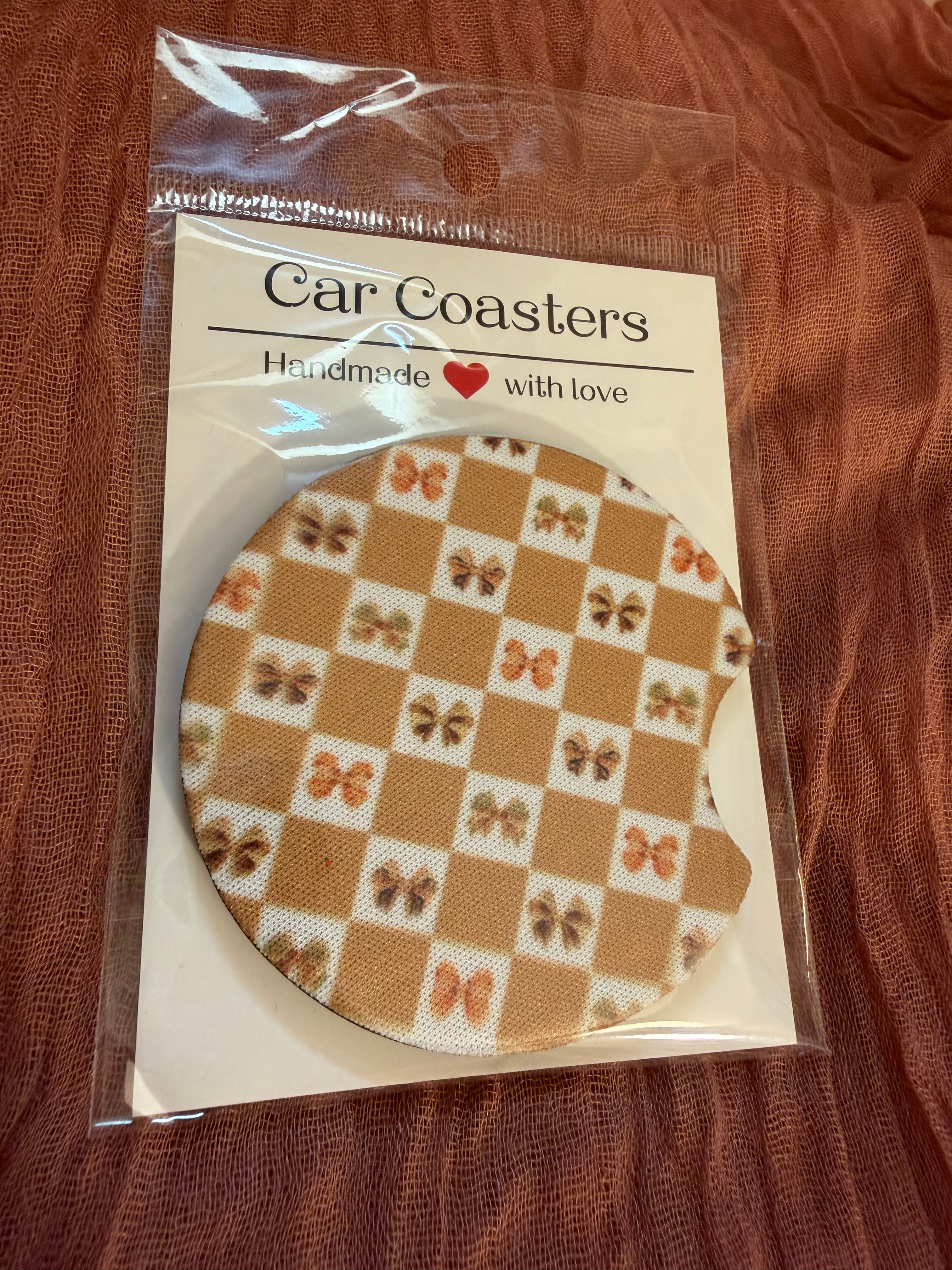 Neutral Bow Checkerboard Car Coaster