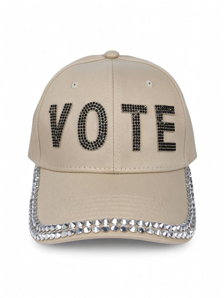 VOTE RED - Silver Stud Khaki Canvas