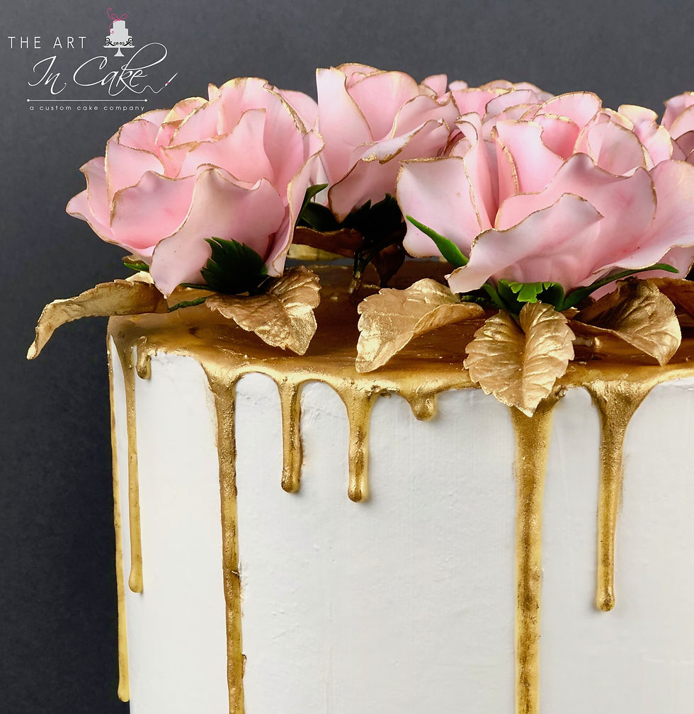 Gilded sugar roses and leaves