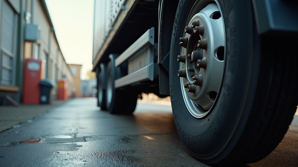 Eye-level view of a truck tire being checked for pressure