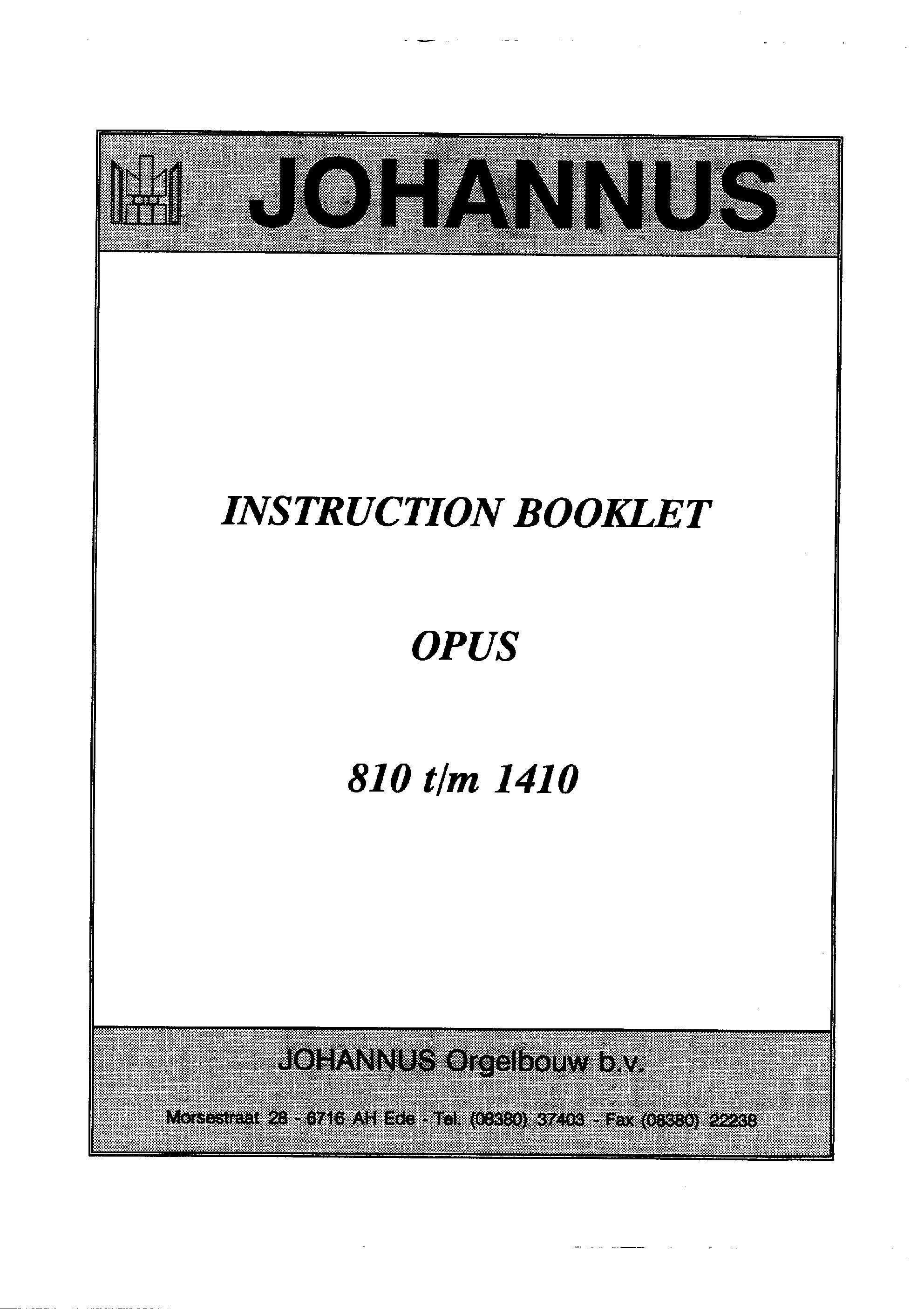 Opus 810 t/m 1410 Instruction Booklet