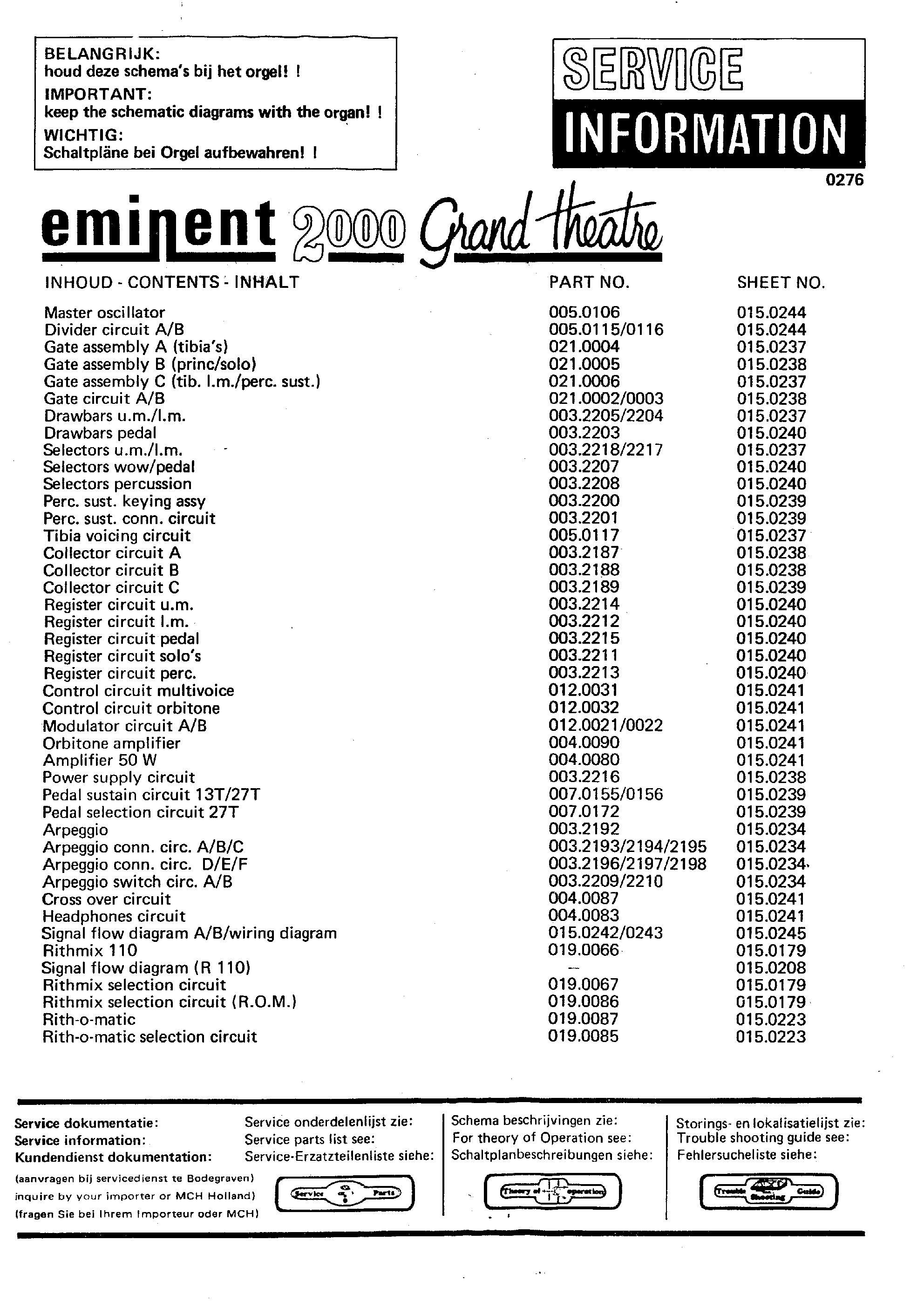 2000 Grand Theatre Service Information