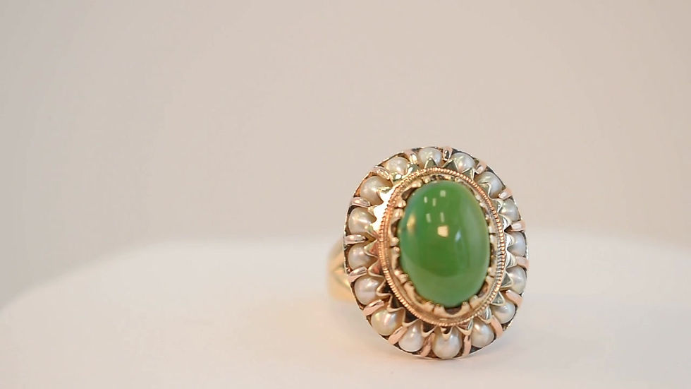 Thumbnail: Jade Nephrite and Cultured Pearl Ring